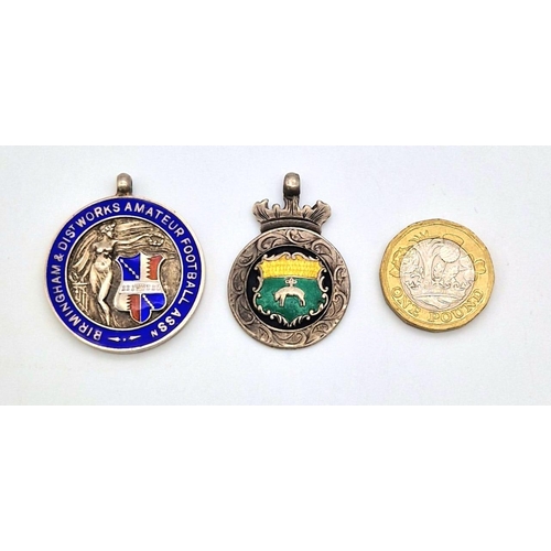 1319 - Two Vintage Sterling Silver and Enamel Football Medals.