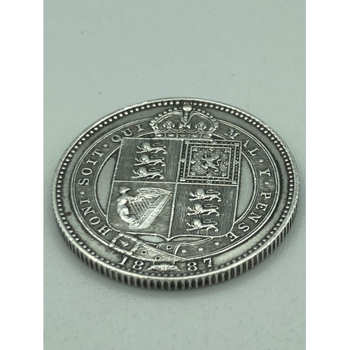 266 - Victorian SILVER SHILLING 1887, condition extra fine or better, possibly brilliant. Full raised deta... 