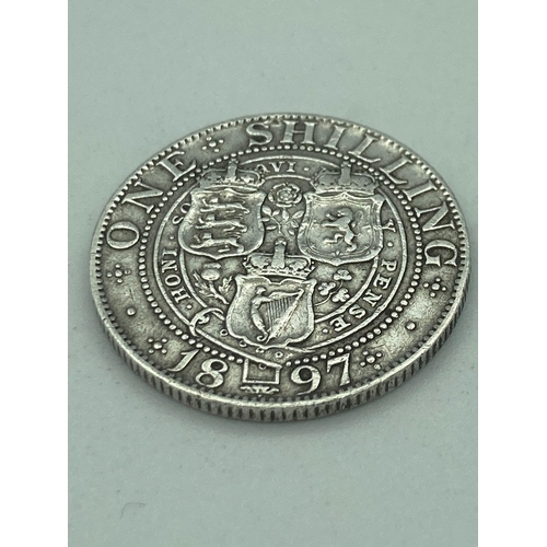 357 - VICTORIAN SILVER SHILLING 1897 condition extra fine plus. Clear and bold raised detail to both sides... 