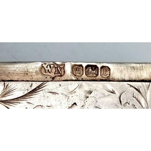 855 - A Sterling Silver Antique Vesta Case. Makers mark of William Neal. Sheffield hallmark. 39g. 4.5 x 5c... 