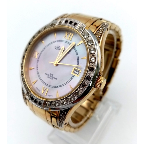 1159 - An Ingersoll Gold Plated Gem Encrusted Gents Watch. Case -40mm. MOP dial with date window. In workin... 