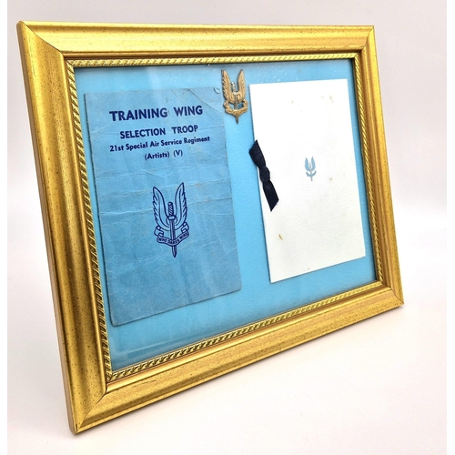 983 - An Original Framed SAS 21st Training Wing Selection Card with SAS Emblem Badge. In frame - 30 x 25cm... 