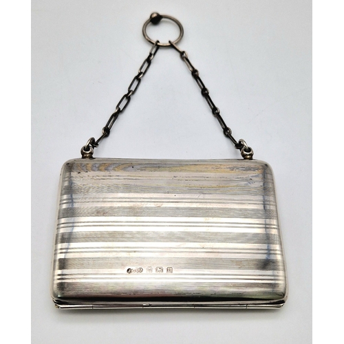 606 - An Antique Sterling Silver Purse/Wallet with Interior Silver Small Writing Pencil. Hallmarks for Bir... 