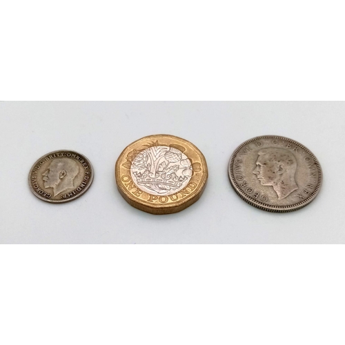 1097 - 1920 3 PENCE COIN & 1942 ONE SHILLING COIN 6.9G