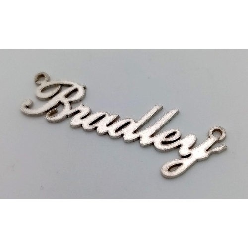 1181 - STERLING SILVER BRADLEY NAME PLATE PENDANT,  1.4G WEIGHT AND 38MM LENGTH APPROX