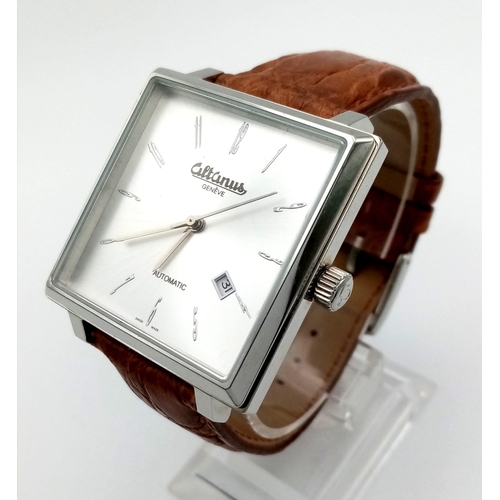 187 - A rare CILTCINUS, gents watch. Italian design, Swiss made, 39 mm square case, silver coloured bezel ... 