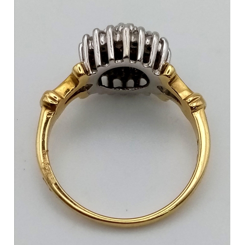 234 - An 18 k yellow gold diamond (0.20 carats) cluster ring. Size: L, weight: 4.2 g.