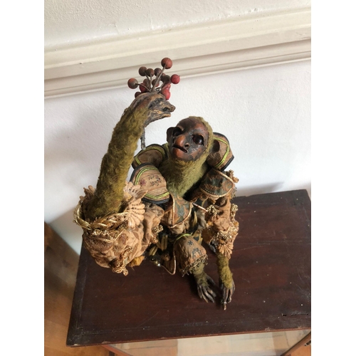 272 - A extremely rare 19th century and early antique papier-mâché siting monkey 
possibly from a automato... 