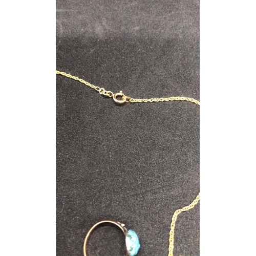 293 - A magnificent Set of 9k solid gold turquoise necklace chain ring and earrings 

Size of turquoise ri... 