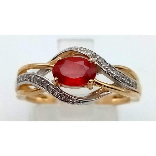 372 - 9K YELLOW GOLD DIAMOND & RUBY RING 2.3G SIZE M