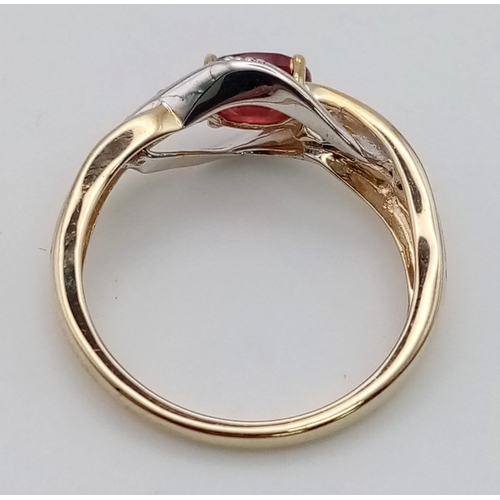 372 - 9K YELLOW GOLD DIAMOND & RUBY RING 2.3G SIZE M