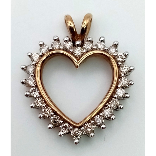 696 - 9K Yellow gold DIAMOND SET HEART PENDANT, weight 2.5G and approx 0.50CT diamonds in total