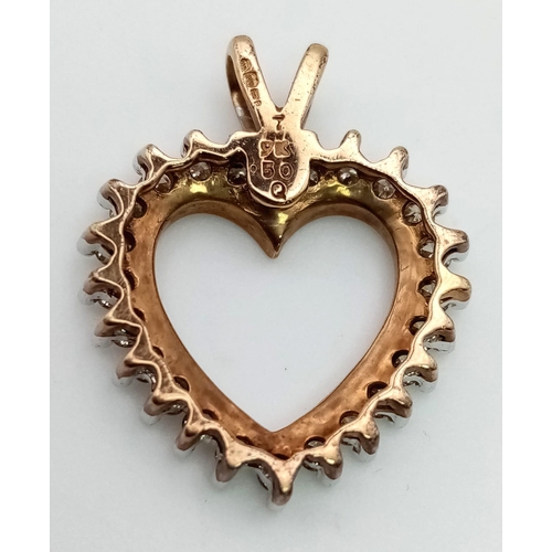 696 - 9K Yellow gold DIAMOND SET HEART PENDANT, weight 2.5G and approx 0.50CT diamonds in total