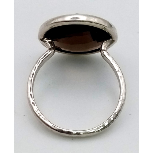 863 - MONICA VINEDAR STERLING SILVER FACETTED SMOKEY QUARTZ RING , WEIGHT 3.7G SIZE N