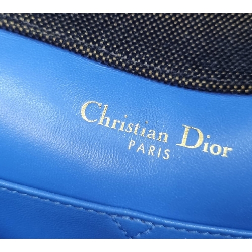 150 - A Christian Dior Diorama Flap Bag with Blue Oblique Velvet Exterior. Gilded hardware. Blue leather i... 