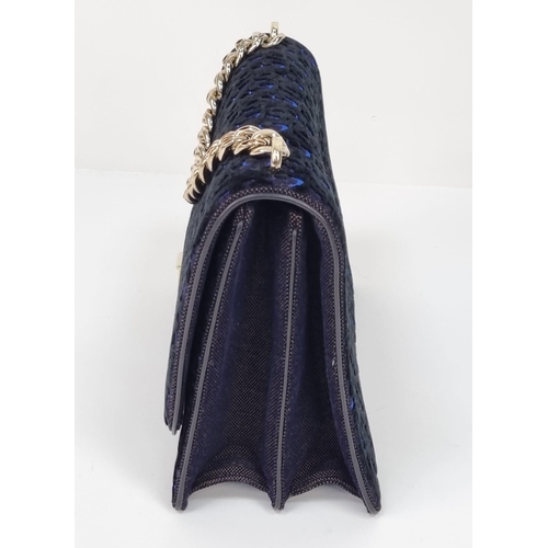 150 - A Christian Dior Diorama Flap Bag with Blue Oblique Velvet Exterior. Gilded hardware. Blue leather i... 