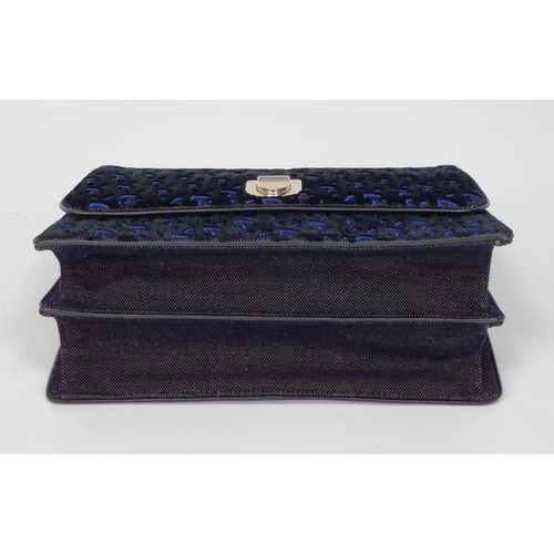 150 - A Christian Dior Diorama Flap Bag with Blue Oblique Velvet Exterior. Gilded hardware. Blue leather i... 