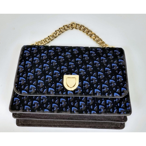 150 - A Christian Dior Diorama Flap Bag with Blue Oblique Velvet Exterior. Gilded hardware. Blue leather i... 