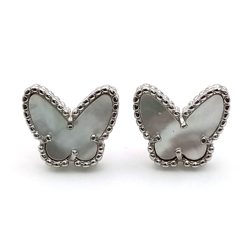 817 - PAIR OF BUTTERFLY WITH MOTHER OF PEARL INLAY STUD EARRINGS 4.2G