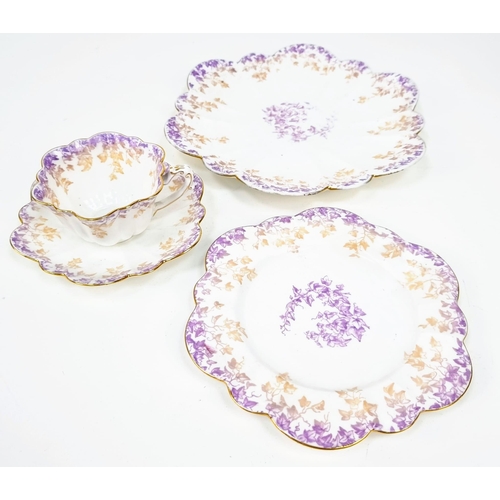 842 - ANTIQUE WILLIAM FOLEY BONE CHINA SET (CIRCA 1880) PATTERN NO 5044 WITH FLUTED CUPS AND GILDED EDGES ... 