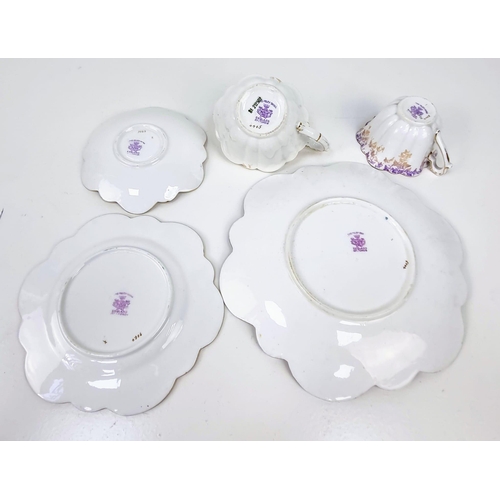 842 - ANTIQUE WILLIAM FOLEY BONE CHINA SET (CIRCA 1880) PATTERN NO 5044 WITH FLUTED CUPS AND GILDED EDGES ... 