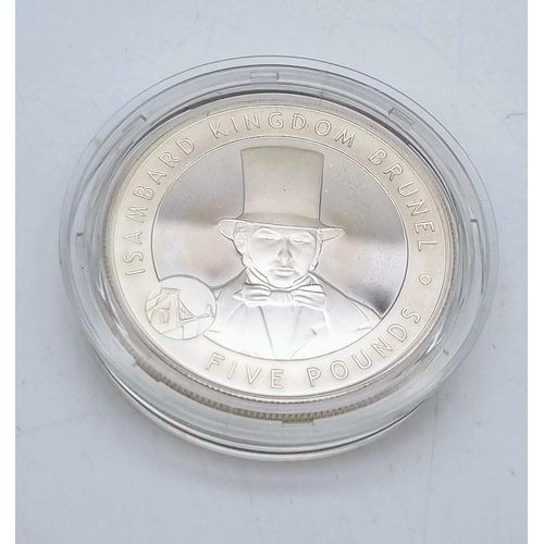 1218 - Isambard Kingdom Brunel Sterling Silver £5 Coin Mint Condition in Capsule with Certificate of Authen... 