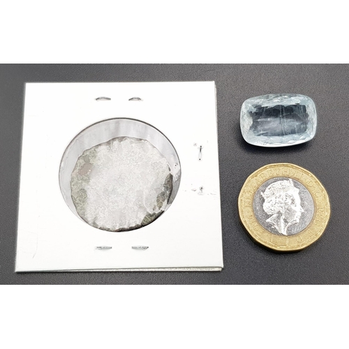 1206 - A Beautiful 17.25ct Natural Earth Mined Aquamarine and a Ancient Unidentified Coin, Almost 1800+ yea... 