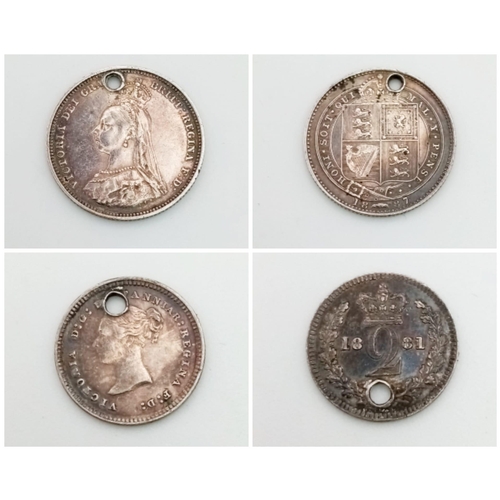 1219 - A Parcel of Two Silver Coins Comprising, Victorian Maundy Two Pence 1881 and a Victorian Shilling Da... 