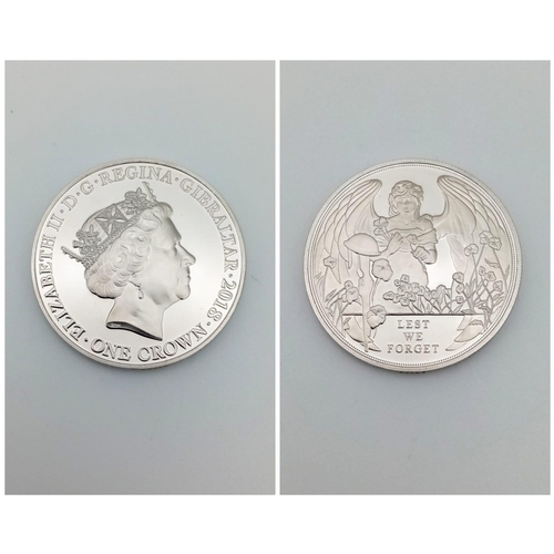 1222 - A Mint Condition 2018 Silver ‘Lest We Forget’ Angel Figure 5 Coin in Original Capsule