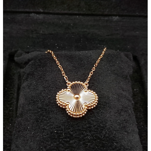 332 - Van Cleef & Arpels 18k Rose Gold Magic Alhambra long necklace, 1 motif as Pendant. 5.12 grams total ... 