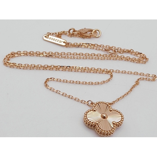 332 - Van Cleef & Arpels 18k Rose Gold Magic Alhambra long necklace, 1 motif as Pendant. 5.12 grams total ... 