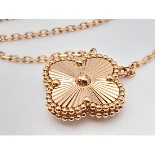 332 - Van Cleef & Arpels 18k Rose Gold Magic Alhambra long necklace, 1 motif as Pendant. 5.12 grams total ... 