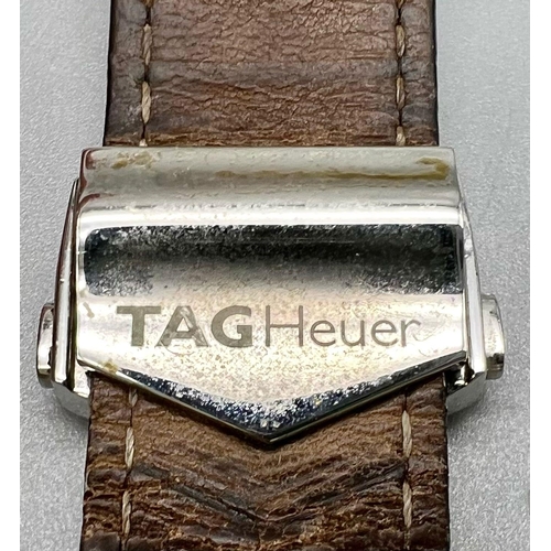 618 - TAG HEUER STAINLESS STEEL DEPLOYMENT BUCKLE WITH BLACK LEATHER ALLIGATOR STRAP AND PINS FOR A CARRER... 