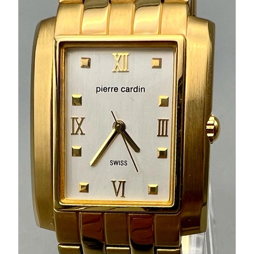 642 - A gold plated PIERRE CARDIN gents watch. Rectangular case 33 x 28 mm, AF