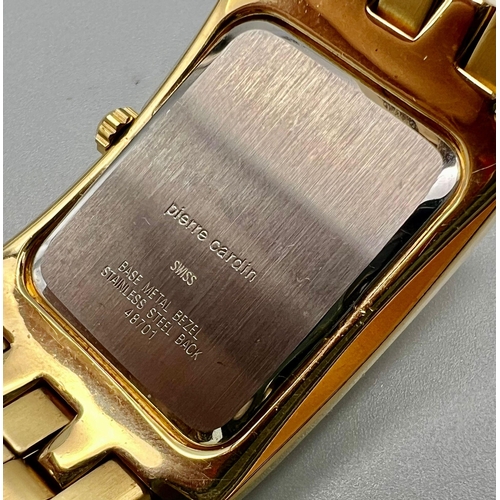 642 - A gold plated PIERRE CARDIN gents watch. Rectangular case 33 x 28 mm, AF