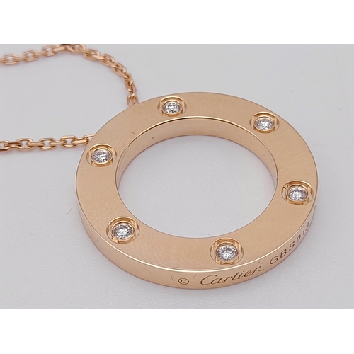 648 - Cartier LOVE necklace, 18K rose gold, set with 6 brilliant-cut diamonds totalling 0.15 carats. Inner... 