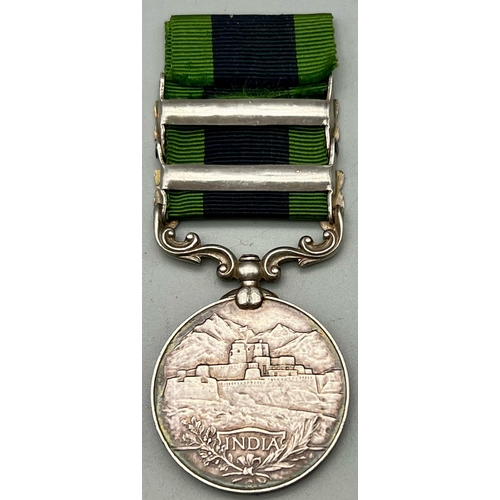 672 - An Indian General Service Medal 1908 with Two Clasps - Waziristan 1921-24 and North-West Frontier 19... 