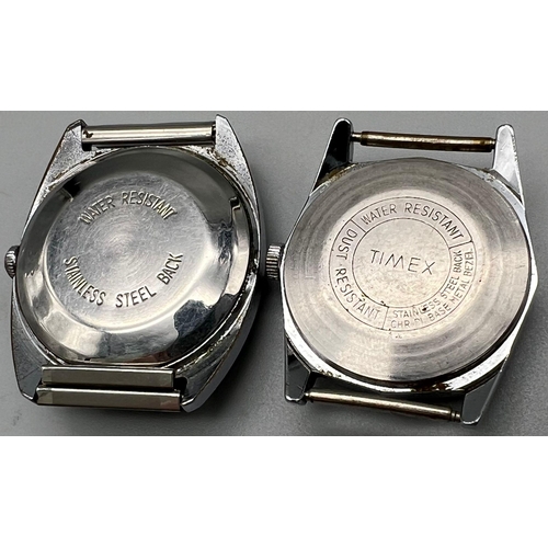 774 - 2 X TIMEX WATCHES ONE AUTOMATIC AND ONE MANUAL WIND BOTH WORKING NO STRAPS A/F