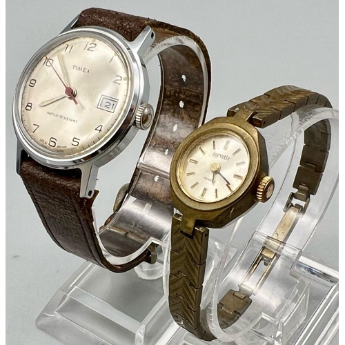 851 - TIMEX MANUAL WINF WATCH & CORVETTE INCABLOC WATCH WORKING A/F