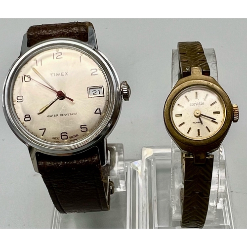 851 - TIMEX MANUAL WINF WATCH & CORVETTE INCABLOC WATCH WORKING A/F