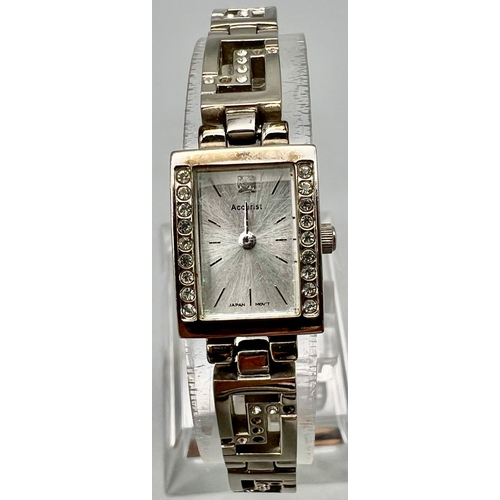 865 - ACCURIST STONE SET STEEL BRACELET WATCH A/F. 16.5CM STRAP LENGTH