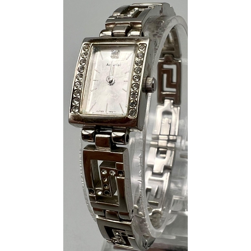 865 - ACCURIST STONE SET STEEL BRACELET WATCH A/F. 16.5CM STRAP LENGTH