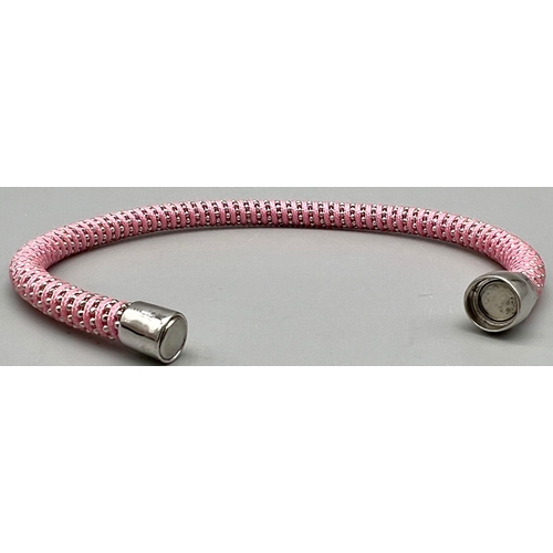 873 - STERLING SILVER WITH PINK MATERIAL MAGNETIC CLASP BRACELET 17CM LENGTH