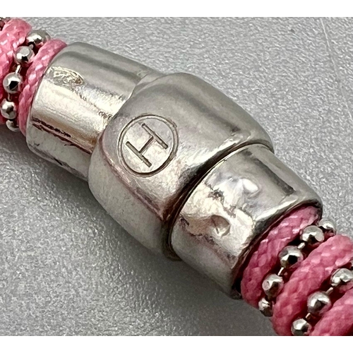 873 - STERLING SILVER WITH PINK MATERIAL MAGNETIC CLASP BRACELET 17CM LENGTH