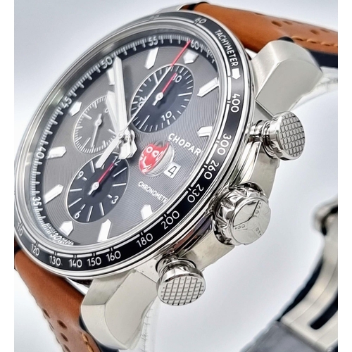 88 - A Chopard Mille Miglia Classic Racing Automatic Gents Chronograph. Brown leather strap. Stainless st... 