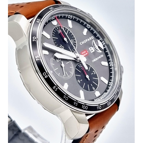 88 - A Chopard Mille Miglia Classic Racing Automatic Gents Chronograph. Brown leather strap. Stainless st... 