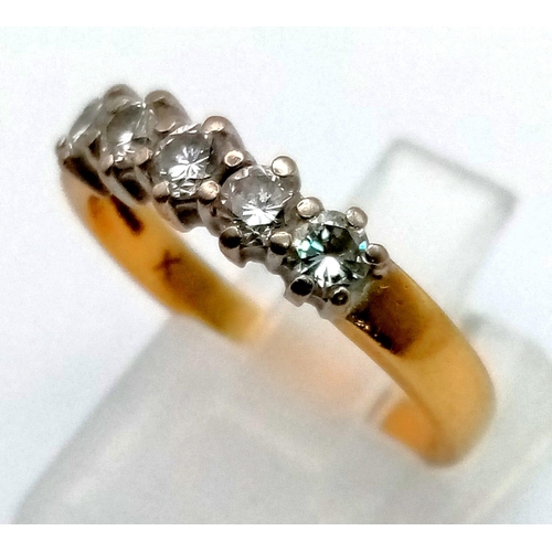 144 - An 18 K yellow gold ring with five diamonds (0.50 carats). Size: L, weight: 3.2 g.