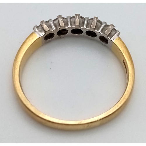 144 - An 18 K yellow gold ring with five diamonds (0.50 carats). Size: L, weight: 3.2 g.