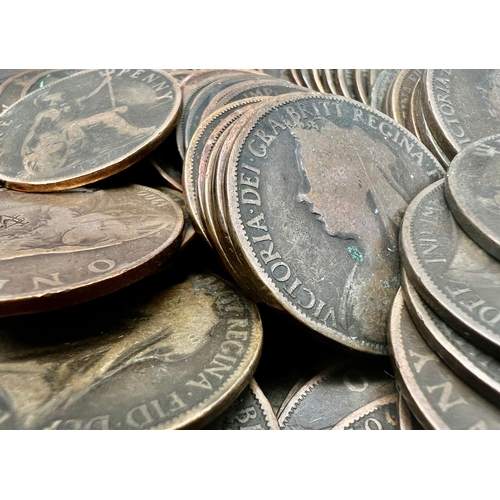 193 - Collection of 100 Victorian Pennies, dates range from 1860-1901.