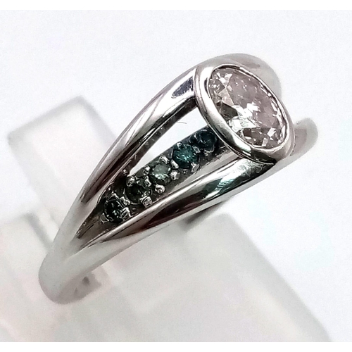 263 - Two 18K White Gold Ladies Rings - Emerald half-eternity ring and an oval cut diamond (.3ct) and emer... 